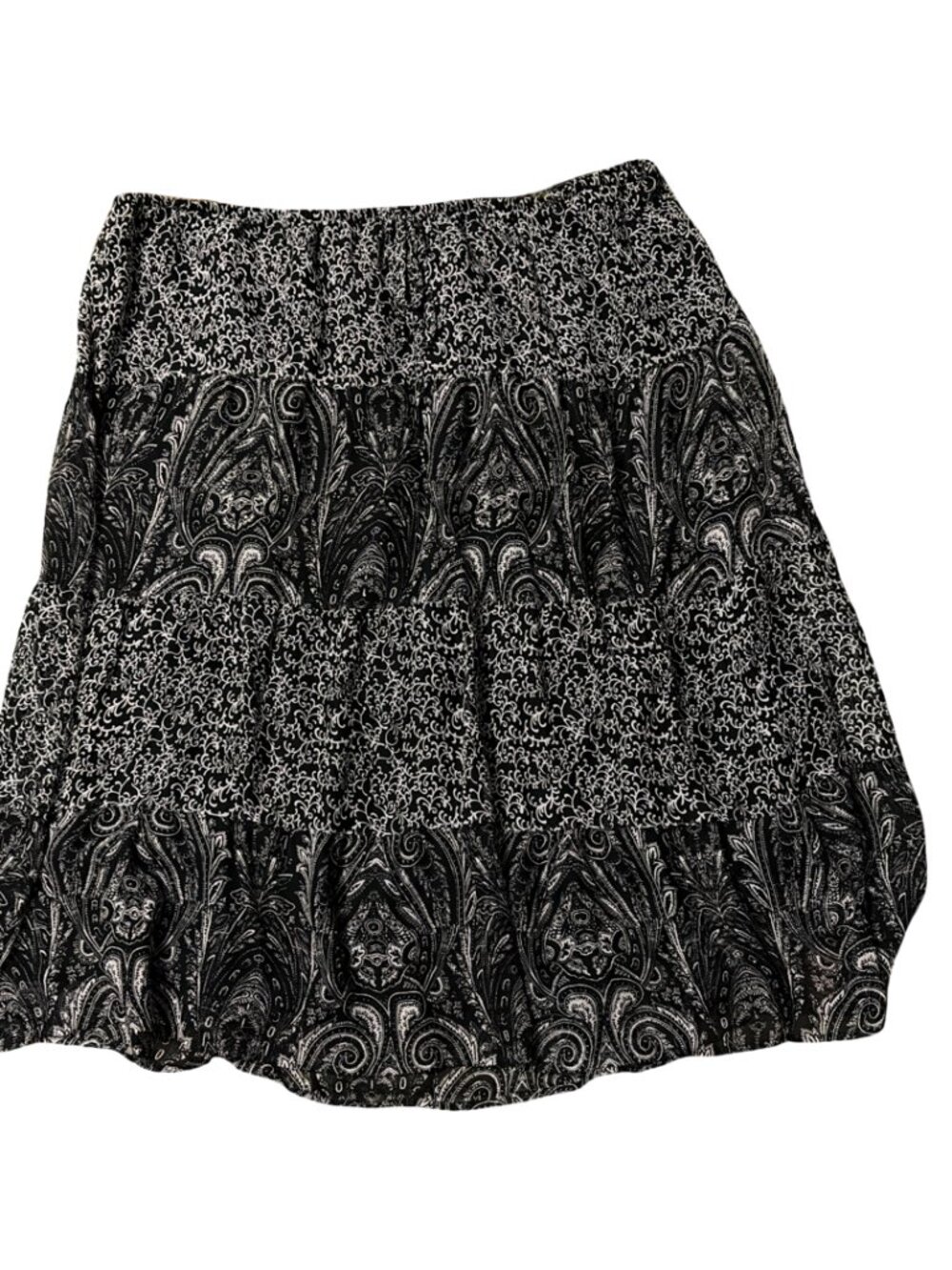 Sz.(26/28) 4X*Avenue*Black/White Paisley-Print Long Maxi Gauzy Skirt